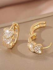 levne Valentýna-Dámské křišťálové náušnice ve tvaru srdce, pozlacená slitina, více barev, ideální na Valentýna, svatby i každodenní nošení