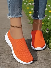 Недорогие Женские кроссовки-Женские дышащие вязаные прогулочные туфли без шнурков – легкие эластичные сетчатые мюли для путешествий, повседневной носки, покупок и прогулок на свежем воздухе.