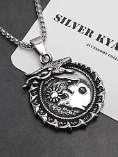 cheap Men's Jewelry-Men's Viking Style Alloy Necklace – Dragon and Wolf Pendant, Yin-Yang Design, Perfect for Casual Everyday Wear