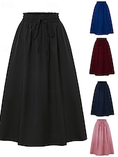 ieftine Fuste casual-Pentru femei Elegant Modă Casual Maxi Talie Medie Fuste Simplu Zdrobit Cordon Micro-elastic Zilnic Stradă Roșu Vin Bleumarin Negru Roz Vară