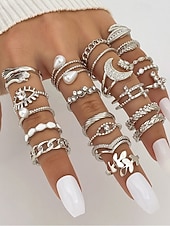 levne Dámské prsteny-Sada dámských prstenů v bohémském stylu – slitina zlata a stříbra, různé designy, ideální pro běžné nošení i slavnostní příležitosti, moderní a jedinečné doplňky