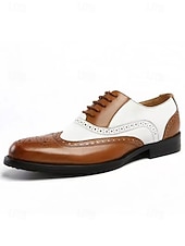economico Scarpe Oxford-scarpe eleganti da uomo bicolore, stile oxford marrone e bianco, design con lacci, look vintage elegante per matrimoni e occasioni formali