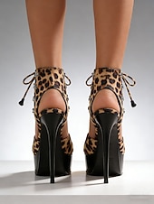 cheap Platform Sandals-Women's Leopard Print Ultra High Heel Platform Sandals, Lace-Up Stiletto Style Shoes for Nightlife Parties &amp; Pole Dance