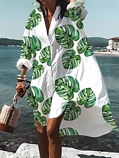 abordables Robe Fleurie-Femmes Robe Midi Robe Chemise Robe Décontractée Robe d'été Élégant Bohème Vacances Plage Coupe régulière Fleuri manche longue Col de chemise Bleu Noir Vert Été Printemps