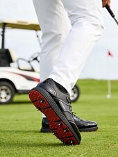 voordelige Heren Golf Schoenen-Rode en witte golfschoenen voor heren, ademend bovenwerk met gripvaste buitenzool, lichtgewicht en comfortabel, ideaal voor golfers en buitensporters.