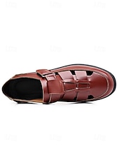 cheap Sandals-Men's Brown Faux Leather Sandals, Open Toe, Casual Wedding Shoes, Comfortable and Stylish Summer Wear