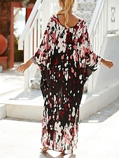 tanie Sukienki w paski i geometryczne-Damskie Sukienka maxi sukienka plażowa Codzienne sukienki Sukienka Boho Cover Up Elegancja Moda Nowoczesny Na zewnątrz Plaża Urlop Luźna Prążki Krótki rękaw W serek Niebieski Czarny Biały Rumiany róż
