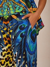 billiga Byxor-djungelvilt fest silkeslen satinfjäderbyxor