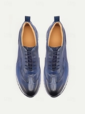 cheap Dress Sneakers-Men's Navy Blue Leather Sneakers – Elegant Design, Perfect for Weddings, Formal Gatherings and Semi-Formal Events