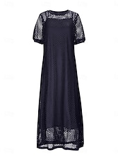 abordables Vestidos de Graduación-Mujer vestido largo vestido largo vestido recortado Vestido de verano Elegante Moda Moderno Exterior Vacaciones Noche Ajuste regular Plano Manga Corta Cuello Barco Negro Blanco Rosa Morado Verano