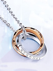 お買い得  バレンタインデー-インターロッキングリング付きメンズ合金ネックレス、ブラックとローズゴールド、バレンタインデー、結婚式、ギフトに最適、エレガントなデザインと高品質の仕上げ。