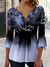  Velikonoční dámské tričko ombre květinová grafika elegantní vintage stylové 3/4 rukáv V-výstřih standardní topy na každodenní nošení knoflíky modrá růžová červená zelená léto jaro