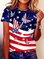 economico Magliette Giorno dell’Indipendenza-T-shirt patriottica da donna per il Giorno dell'Indipendenza grafico bandiera stella moda vintage stilosa maniche corte collo rotondo top regolari abbigliamento quotidiano weekend stampa blu rosso