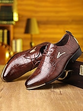 economico Scarpe Derby-scarpe oxford da uomo in similpelle marrone con stampa coccodrillo – design di alta qualità per matrimoni, eventi aziendali e occasioni formali