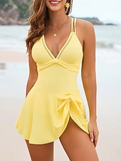 preiswerte Einteilige Badeanzüge-Damen Badeanzug Einteiler Monokini Bademode Bauchkontrolle Hohe Taille Schlank Rückenfrei Urlaub Strandbekleidung Einfarbig V Ausschnitt Ärmellos Badeanzüge