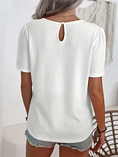 olcso Egyszerű póló-Női Póló Tee Top Fodrozott Tömör szín Divat Klasszikus Alkalmi Rövid ujjú Terített nyak Normál felsők Napi Alkalmi Hétvége Fekete Fehér Nyár Tavasz
