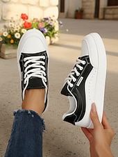 ieftine Adidași de Damă-Teniși negri cu platformă pentru femei – stil modern de stradă și pantofi confortabili cu șireturi pentru mers pe jos, călătorii, școală și purtare zilnică