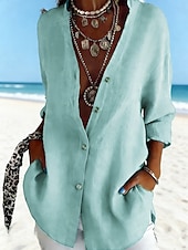 ieftine Cămăși de lux-Pentru femei Cămașă Cămașă casual Bluză Cămașă din bumbac Nasturi Simplu Stilat Clasic Modern Manșon Lung Guler de stand Topuri obișnuite Zilnic Concediu Ieșire Negru Alb Roșu-aprins Albastru Deschis