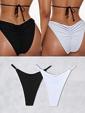 cheap Bikini Bottoms-Two Piece Women's Swimwear Bikini Bottom Thong Swimsuit High Waist Vacation Beach Wear Solid Color Halter Neck Sleeveless Bathing Suits