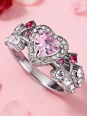ieftine Ziua Îndrăgostiților-Inel de damă în formă de inimă cu piatră prețioasă roz – material din aliaj, pietre roz și transparente, design elegant – perfect pentru nunți și Ziua Îndrăgostiților