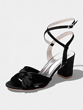 economico Damigella d&amp;#39;onore-sandali da donna con tacco a blocco in raso fucsia, scarpe eleganti con cinturino alla caviglia e fiocco per damigelle d'onore per matrimoni all'aperto in giardino