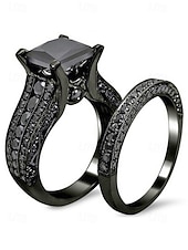 Χαμηλού Κόστους Γάμος ACC-Σετ ανδρικών δαχτυλιδιών με μαύρη πέτρα, κράμα αλουμινίου vintage γοτθικού στιλ με τετράγωνο κόσμημα, πολύχρωμες επιλογές για βέρες, αρραβώνες, πάρτι και καθημερινή casual ένδυση
