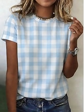 economico T-shirt a righe e geometrico-Per donna Maglietta Stampato Grafico Geometrico Plaid Vintage Elegante Classico Manica Corta Girocollo Top Regolari Quotidiano Blu Bianco / blu Rosa Estate Primavera Autunno