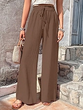 economico gamba larga e vita alta-Per donna Pantaloni Pantaloni Larghi Pantaloni casual Pantaloni a Nido d'Ape Vacanza Moda Streetwear Lunghezza intera Vita Alta Semplice Coulisse Tasca Gamba larga Comodità Leggero Morbido