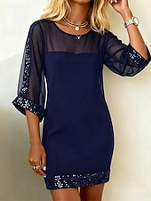 Χαμηλού Κόστους Λευκό φόρεμα-Γυναικεία Μίνι φόρεμα Φόρεμα ριχτό Καθημερινό Καθημερινά Κανονικό Σκέτο 3/4 Μήκος Μανικιού Στρογγυλή Ψηλή Λαιμόκοψη Μαύρο Κρασί Βαθυγάλαζο Καλοκαίρι Άνοιξη