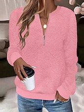 お買い得  テクスチャードフーディ-レディース スウェットシャツ カジュアル 無地 ストリート デイリーウェア クルーネック ジッパー 長袖 ブラック ホワイト レッド グレー 秋 冬