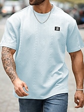 preiswerte Basic-T-Shirts-Herren T Shirt T-Shirt Kurzarm Rundhalsausschnitt Sommer Frühling Frühling &amp; Sommer Einfarbig Geometrisch Texture Streetwear Stilvoll Lässig Jacquard Lässig Täglich Outdoor Weiß Schwarz Rosa Top