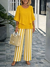  Mujer Conjuntos de pantalones Media Manga Mariposa Escote Redondo Graphic A Rayas Elegante Vacaciones Casual Diario Azul Piscina Amarillo Rosa Primavera verano Ajuste regular