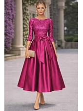  A-linja Polven yli Cocktailmekot Tyylikäs 3/4 hiha Venekaula-aukko Puutarhajuhlat Häät Tafti Paljetein koristeltu kanssa Rusetti(rusetit) Laskokset