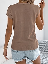 baratos Blusas Simples-Mulheres Tops de verão Blusa Patchwork Botões Tecido à moda Clássico Moderno Manga Curta Decote V Tops regulares Diário Feriado Para Noite Preto Branco Marron Cáqui Verão Primavera