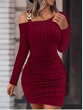 cheap White Graduation Dresses-Women's Midi Dress White Dress Graduation Dress Casual Dress Bodycon Fashion Modern Outdoor Vacation Party Regular Fit Plain Long Sleeve Off Shoulder Black White Pink Red Summer Spring
