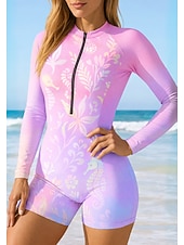 abordables Rash Guards de Una Pieza-Mujer Camiseta Protección Solar Surf Traje de baño Bañador deportivo Floral Cerrar Acolchado extraíble Cremallera delantera Protección solar UV UPF50+ Utra ligero (UL) Manga Larga Bañadores