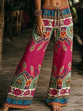 abordables Pantalons Boho-Femmes Jambe large Pantalons Vacances Mode Boho Longueur complète Taille Moyenne Fleuri Graphique Avec Poches Taille Élastique Imprimé Confort Respirabilité Non Elastique Quotidien Extérieur Vacances