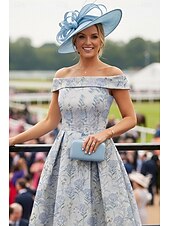 baratos Comprimento do tornozelo-Linha A Até o Tornozelo Vestido de convidada de casamento Vestido formal Vestido de Derby Vestido Para Mãe dos Noivos Sem Manga Ombro a Ombro Elegante Vintage Formal Kentucky Derby Jacquard com Pregas