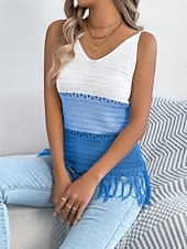 זול מיכל פשוט-בגדי ריקוד נשים טופים מארג מפוצלים עליונית טנק טופ טי ניטים קולור בלוק אופנתי מסוגנן קלסי ללא שרוולים צווארון V חולצות רגילות יומי ליציאה סוף שבוע פול כתום חאקי קיץ אביב