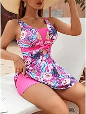 رخيصةأون السباحة-نسائي ملابس السباحة تانكيني 2 قطعة عالي الخصر ملابس السباحة بدون ظهر العطلة ملابس الشاطئ ورد الرسم V رقبة بدون كم بدلة سباحة