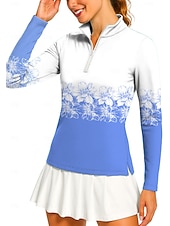 halpa Naisten paita-Naisten Geometrinen Kukat Poolopaita Tennispaita Pitkähihainen Painettu Neljänneksen postinumero Pullover UV suoja Elastinen Hengittävä Tennis Golf Pickleball poolokaulus Vetoketjullinen kaulus