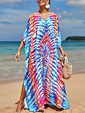 cheap Stripe&amp;Geometric Dress-Women's Maxi Dress Beach Dress Casual Dress Boho Dress Cover Up Elegant Fashion Modern Outdoor Vacation Going out Loose Fit Abstract Half Sleeve V Neck Blue Pink Royal Blue Orange Summer Spring