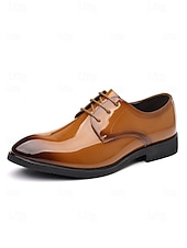 abordables Zapatos Derby-Zapatos de vestir de charol marrón brillante para hombre, elegantes zapatos formales para bodas, ideales para novios, padrinos de boda e invitados a la boda, cómodos y elegantes para ocasiones formales de boda.
