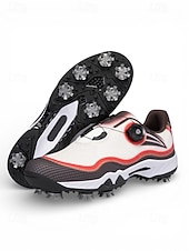 cheap Men's Golf Shoes-Men's Red and White Golf Shoes with Shock Absorption, Comfortable Footwear for Golf &amp; Active Lifestyles