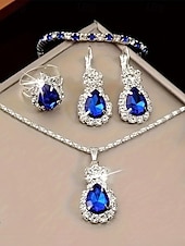 halpa Häät ACC-Naisten metalliseoskorusetti, "jotain sinistä" pisarakoru, korvakorut, sormus ja rannekoru, elegantti kimalteleva tyyli morsiamiin, häihin, cocktail-juhliin ja muodollisiin tilaisuuksiin