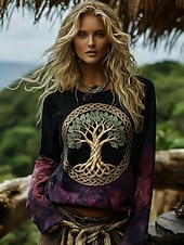  Per donna Camicia Boho Maglietta Stampato Grafico Bohemien Vintage Casual Manica Lunga Girocollo Top Regolari Quotidiano Weekend Abbigliamento da vacanza Nero Estate Primavera Autunno