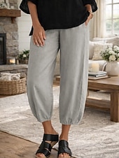 abordables Fondos-Mujer Pantalones Capri Pantalones de lino y algodón Chinos Pantalones cortos de verano Vacaciones Ropa de calle Básico Hasta el Tobillo Media cintura Plano Bolsillo Confortable Comodidad Cómodo Rígido