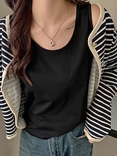 billiga Enkel tank-Dam T-shirt Blus Lappverk Ensfärgat Mode Modern Ledigt Ärmlös Rund hals Vanliga toppar Dagligen Utekväll Helgen Svart Vit Gul Rodnande Rosa Aprikos Sommar Vår