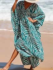 tanie Sukienki w paski i geometryczne-Damskie Sukienka maxi sukienka plażowa Codzienne sukienki Sukienka Boho Cover Up Elegancja Moda Nowoczesny Na zewnątrz Plaża Urlop Luźna Prążki Krótki rękaw W serek Niebieski Czarny Biały Rumiany róż