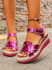 abordables Mujeres-Sandalias de cuña naranjas para mujer: zapatos de vacaciones cómodos y elegantes para la playa, viajes y salidas de verano.
